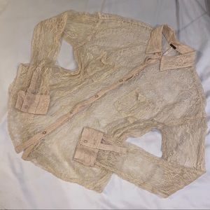 Free People Lace Button Down Shirt